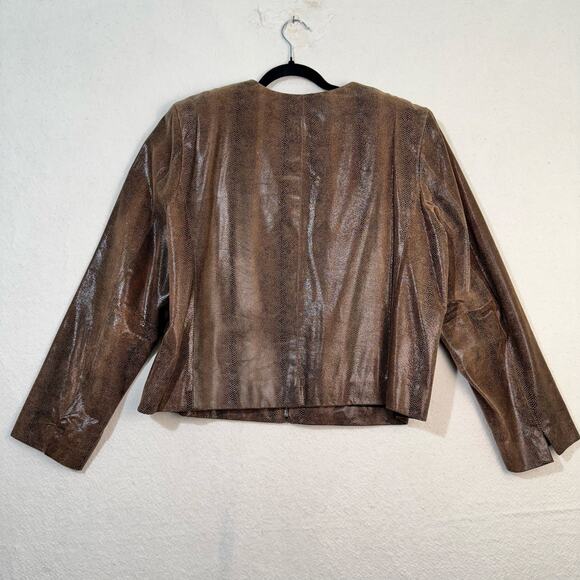 Valerie Steven’s Collarless Brown Snakeskin Print Leather Jacket Size X-Large XL - Picture 2 of 8